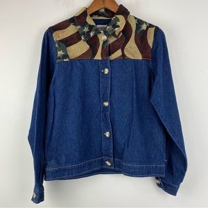 Coldwater Creek size Small Women’s Blue Denim American Flag Tapestry Jacket